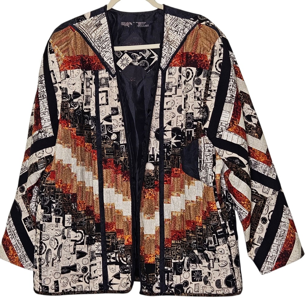 Southwestern Timeline Art to‎ Wear Signed Quilted Jacket Egyptian Novelty Clock